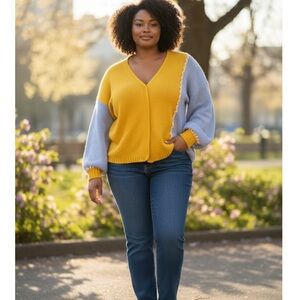 Stein 1X Women’s Cardigan open front with blue & gold with pink accents